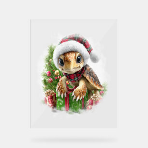 Sea Turtle Shirt Christmas Santa Hat Acrylic Sign