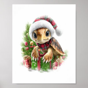 Sea Turtle Shirt Christmas Santa Hat Poster