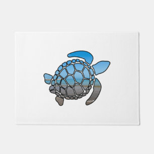 Sea turtle silhouette on summer blue beach waves doormat