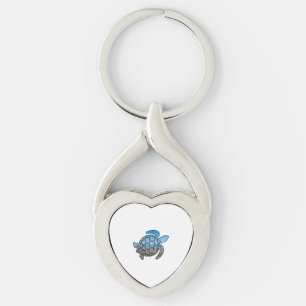 Sea turtle silhouette on summer blue beach waves key ring