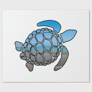Sea turtle silhouette on summer blue beach waves wrapping paper