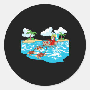 Sea Turtle Sleigh Santa Beach Surfboard Christmas Classic Round Sticker