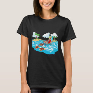 Sea Turtle Sleigh Santa Beach Surfboard Christmas T-Shirt