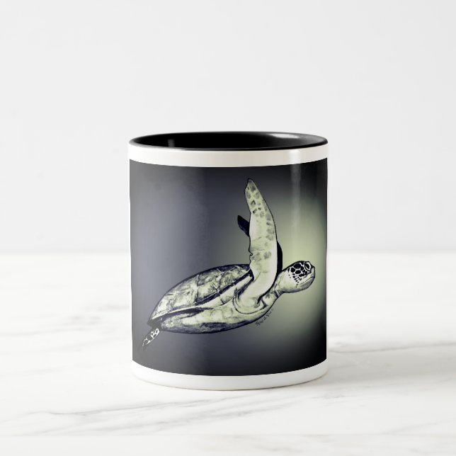 Sea Turtle Spirit Animal Original Art Two-Tone Coffee Mug (Center)