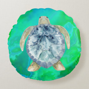 Sea Turtle splash quote Round Cushion