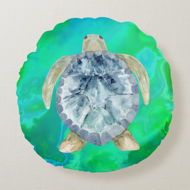 Sea Turtle splash quote Round Cushion (Front)