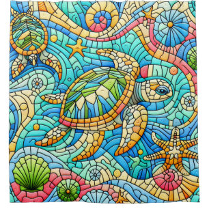 Sea Turtle Stain Glass Design Shower Curtain
