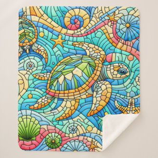 Sea Turtle Stained Glass Sherpa Blanket