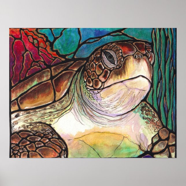 Sea Turtle Stained Glass Style Fine Art Prints (Front)