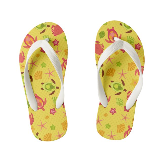Sea Turtle Star Fish Shell Fish Ocean Beach Kid's Thongs (Footbed)