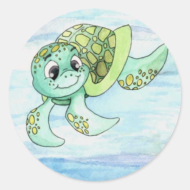 Sea Turtle Sticker- 2 Classic Round Sticker (Front)
