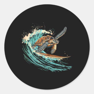 Sea Turtle Surfing Ocean Sea Turtle Ocean Sea Anim Classic Round Sticker
