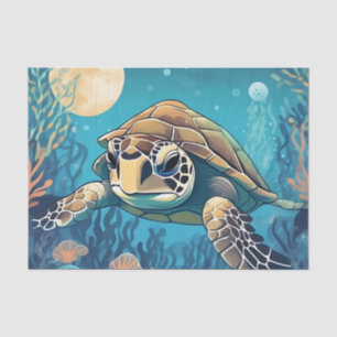 Sea Turtle Swimming at Night Tissue Paper