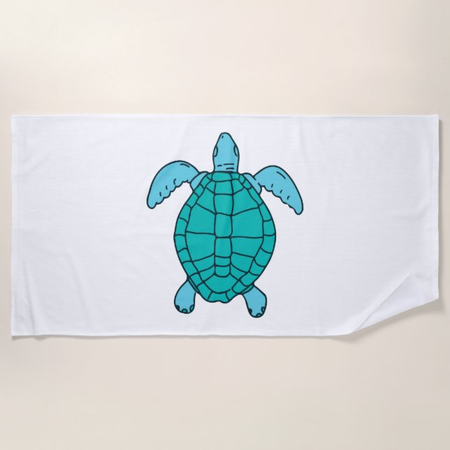 Sea Turtle Swimming Drawing Beach Towel (Front)