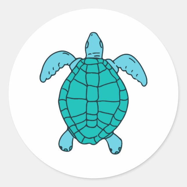 Sea Turtle Swimming Drawing Classic Round Sticker (Front)