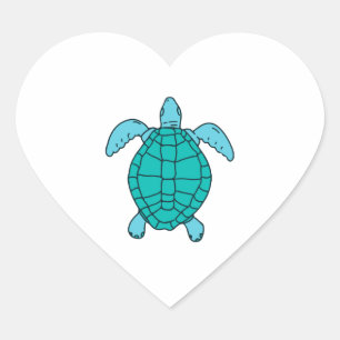 Sea Turtle Swimming Drawing Heart Sticker