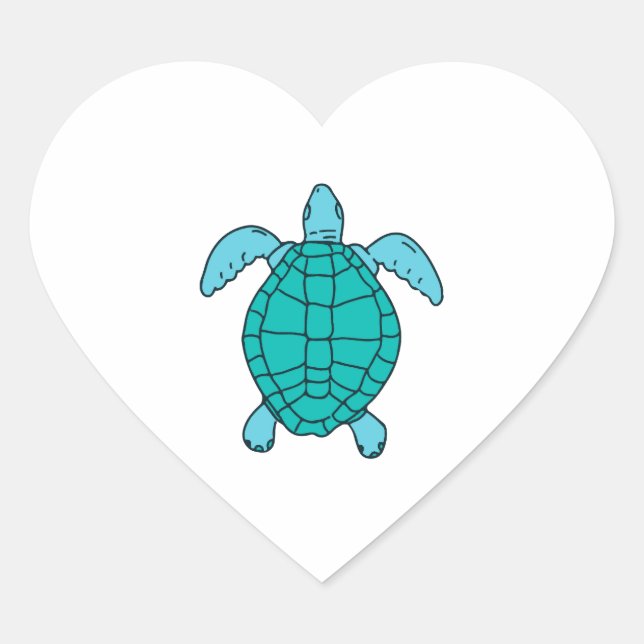 Sea Turtle Swimming Drawing Heart Sticker (Front)