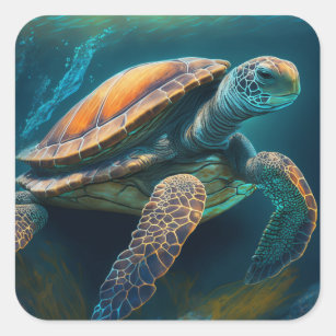 Sea Turtle Swimming in the Ocean Square Sticker