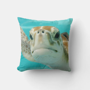 Sea Turtle Swimming in Turqouise Water Cushion