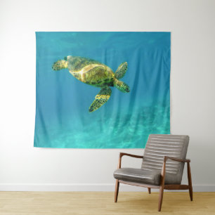 Sea Turtle swimming in turquoise ocean water Tapestry