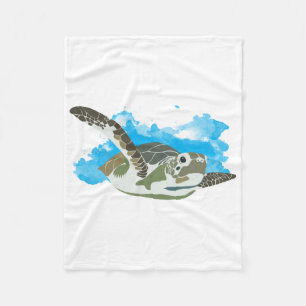 Sea Turtle Swimming in Watercolor Design Fleece Blanket