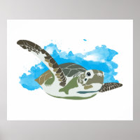 Sea Turtle Swimming in Watercolor Design