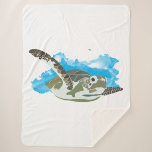 Sea Turtle Swimming in Watercolor Design Sherpa Blanket
