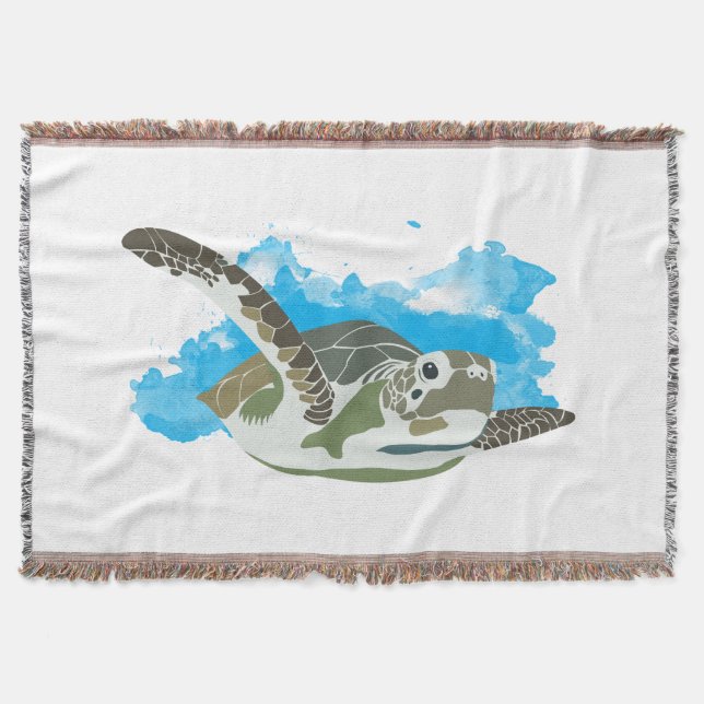 Sea Turtle Swimming in Watercolor Design Throw Blanket (Front)