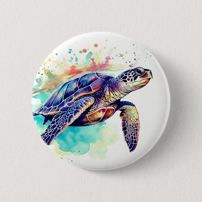 Sea Turtle Swimming watercolor painting 6 Cm Round Badge (Front)