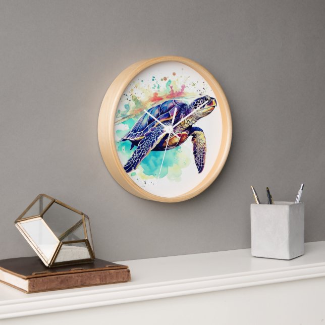 Sea Turtle Swimming watercolor painting Clock (Office)