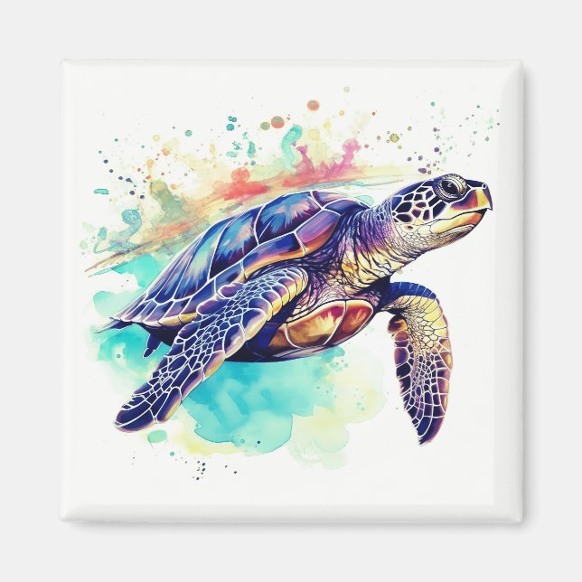 Sea Turtle Swimming watercolor painting Magnet (Front)