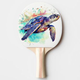 Sea Turtle Swimming watercolor painting Ping Pong Paddle