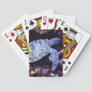 Sea Turtle Swimming with Live Coral Playing Cards