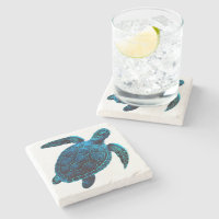 Sea turtle, tattoo style, blue digital drawing 