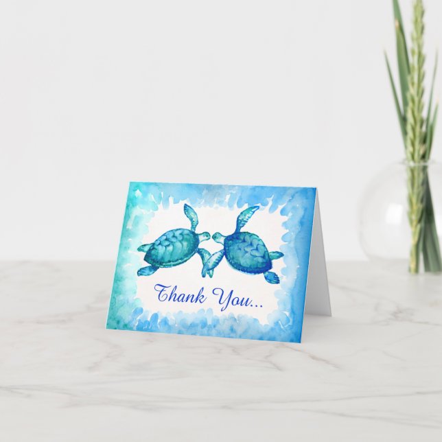 Sea Turtle Thank You Note Cards | Blue Green Teal (Front)