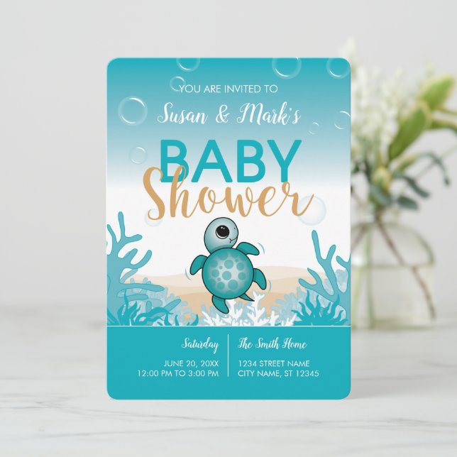 Sea Turtle Theme Baby Shower Invitation (Standing Front)