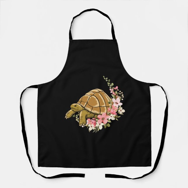 Sea Turtle Tortoise Flower Floral Apron (Front)