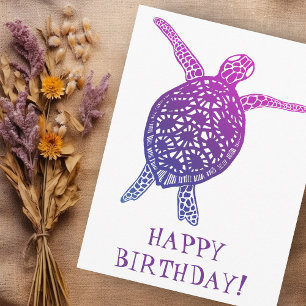Sea Turtle Tortoise HAPPY BIRTHDAY! Purple Postcard