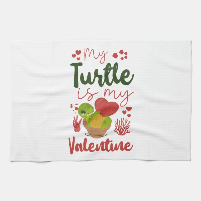 Sea Turtle Tortoise Valentines Day    Tea Towel (Horizontal)