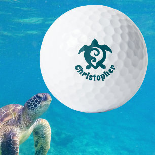 Sea Turtle Tribal Maori Style Monogram Name Golf Balls
