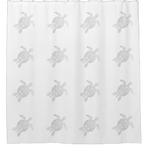 Sea Turtle Tribal Pattern Beige White Shower Curtain
