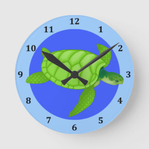 Sea Turtle Tropical Beach Ocean Blue Round Clock