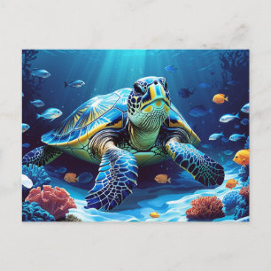  Sea Turtle, Tropical Fish, Ocean Coral Reef  Postcard