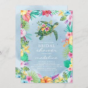 Sea Turtle Tropical Floral Bridal Shower Invitation