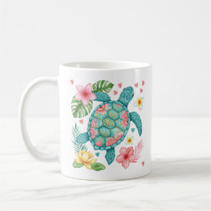 Sea Turtle Tropical Flowers Summer Coffee Mug