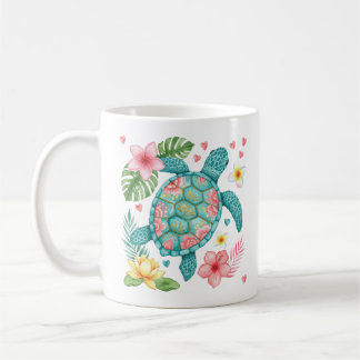 Sea Turtle Tropical Flowers Summer Coffee Mug