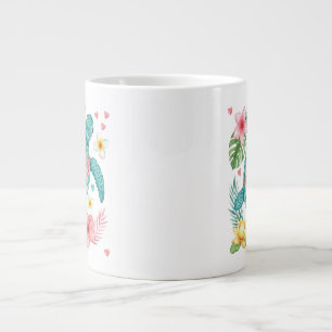 Sea Turtle Tropical Flowers Summer Large Coffee Mug