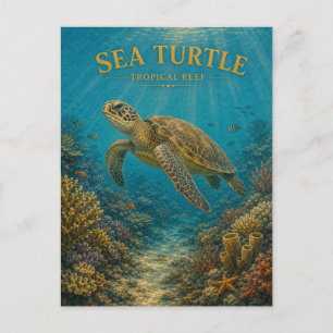 Sea Turtle Tropical Reef Watercolor GeoSaga Postcard