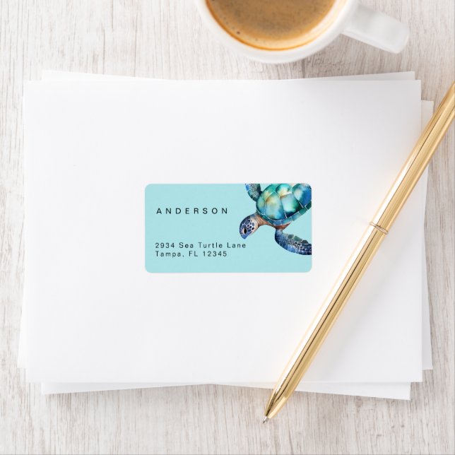 Sea Turtle Tropical Return Address Label (Insitu)