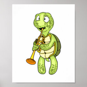 Sea Turtle Trumpet Player Kids Music Orchestra Poster